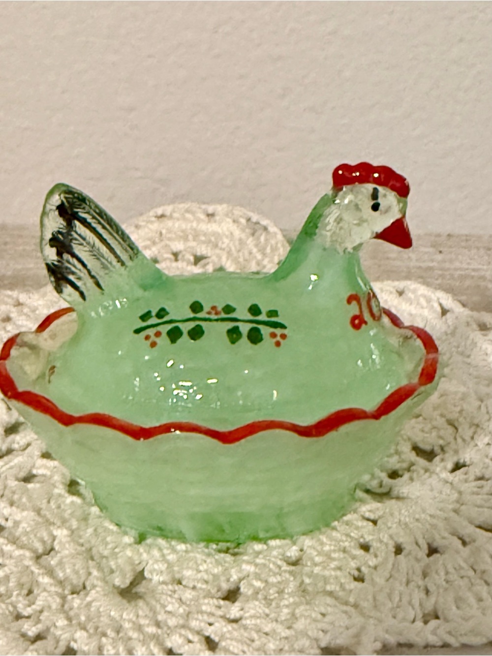 Boyd Hand-Painted Green Ceramic Hen Salt Cellar